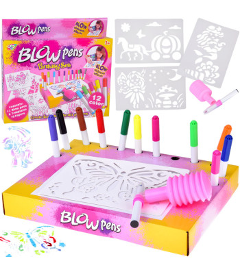 Kūrybinis piešimo rinkinys AIRBRUSH - pompa, flomasteriai ir trafaretai