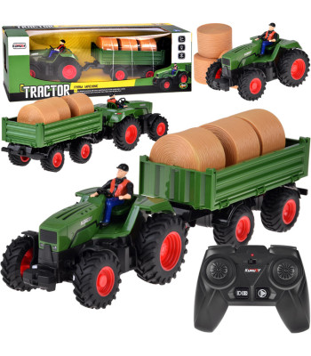Nuotoliniu būdu valdomas traktorius su priekaba ir šieno ritiniais RC0717