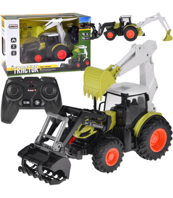 Nuotoliniu būdu valdomas traktorius su ekskavatoriumi-krautuvu ir buldozeriu RC0718
