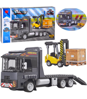 Konstruktoriaus kaladėlės transporto priemonės 1:42 - sunkvežimis su priekaba ir šakinis krautuvas