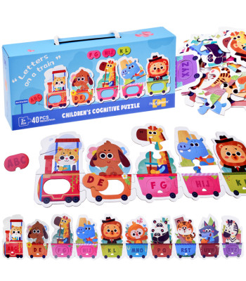 Edukacinis dėlionės traukinys su gyvūnais alfabetui mokytis