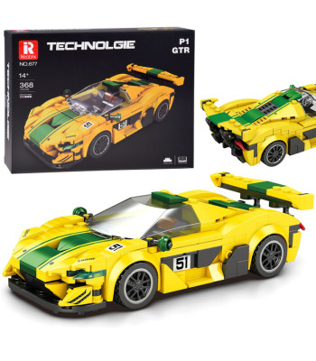 Techninės kaladėlės - Sportinis automobilis P1 GTR geltonai-žalias