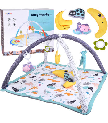 Didelė edukacinė kilimėlis kūdikiams su minkštu voleliu ir žaislais