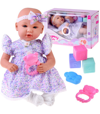 Interaktyvi lėlė Bobas 46 cm - alyvinės spalvos suknelėje su priedais