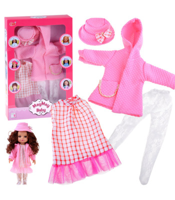 Rožinis lėlių drabužėlių rinkinys 36-40 cm Suknelė Paltas Skrybėlė ZA5839