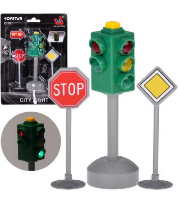 Šviesoforas su garsais ir šviesomis + 2 kelio ženklai ZA5845