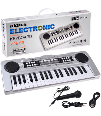 Mini klaviatūra su mikrofonu, 37 klavišai, sidabrinė