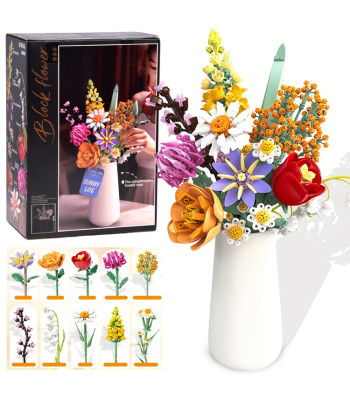 Konstruktoriai Gėlių Puokštė Su Keraminiu Vazono 1070 Dalių Komplektas