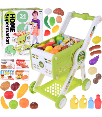 Parduotuvės vežimėlis su maisto priedais