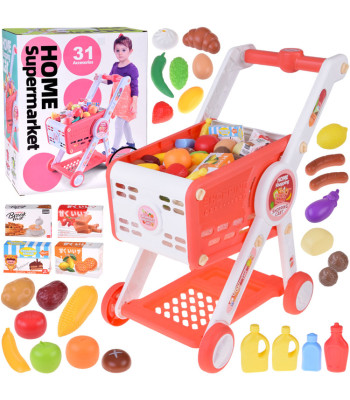 Reguliuojamas pirkinių vežimėlis su maisto aksesuarais