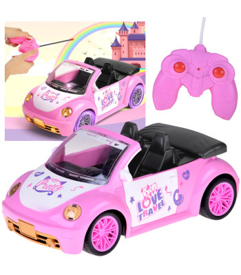 Rožinis Cabrio Automobilis Lėlėms su Nuotolinio Valdymo Pultu