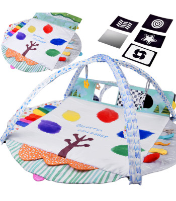 Didelė edukacinė kilimėlis kūdikiui su kontrastinėmis kortelėmis ir kramtukais