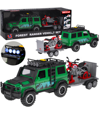 Automobilis su priekaba ir motociklu