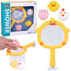 Vonios žaislai - žvejyba 3 guminių gyvūnėlių be skylučių + samtelis