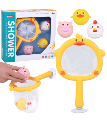 Vonios žaislai - žvejyba 3 guminių gyvūnėlių be skylučių + samtelis