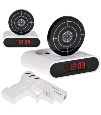 Žadintuvas su pistoletu ir taikiniu