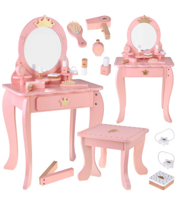 Medinė Karališka Tualetė su Veidrodžiu ir Kėdute