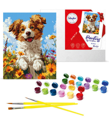 Tapybos rinkinys pagal skaičius - Šuo gėlėse