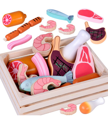 Medinė dėžutė su dešromis - vaikiškas mėsos žaislų rinkinys