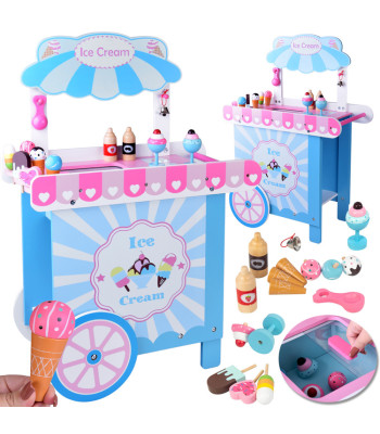 Didelė pastelinė medinė ledų parduotuvėlė su 8 įvairiais ledais