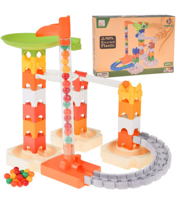 Konstrukcinis rinkinys su 63 elementais – Kulkų trasa su paleidimo įrenginiu