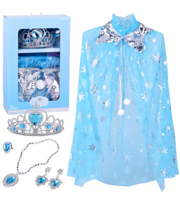 Kostiumas princesei "LEDŲ KARALIENĖ" - apsiaustas ir papuošalų rinkinys ZA6028
