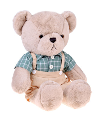 Pliušinis meškiukas - smėlio spalvos Franek 58 cm su žalia vintage marškinėliais