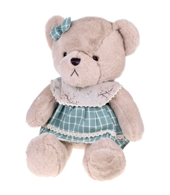 Pliušinis meškinas - smėlio spalvos Zosė 58 cm su žalia vintage suknele