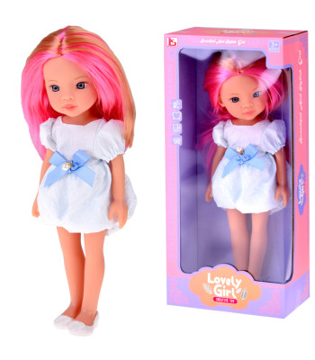 Lovely Girl lėlė su rožiniu sruogu baltame suknele 33 cm ZA5850