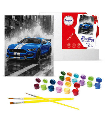 Mėlyni lenktynių automobiliai - tapyba pagal numerius 40x50 cm