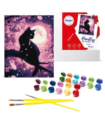 Tapyba pagal skaičius 40x50 cm - Žavus katinas tarp sakurų su metaliniais dažais