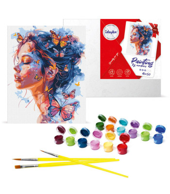 Tapyba pagal skaičius ant drobės su mediniu rėmu "Mergina ir drugeliai"