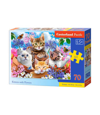 Dėlionė 70 vnt. Kačiukai su Gėlėmis