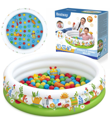 Bestway Sausas Baseinas su Kamuoliukais KWIATOWY 102x25cm + 50 Kamuoliukų ir Žaislų