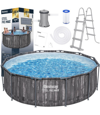 Bestway Baseinas su rėmu 366x100cm 8in1 medžio imitacija 5614X