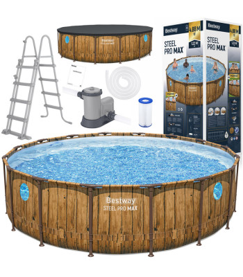 Bestway stelažinis baseinas medžio imitacija 488x122 11in1 56725