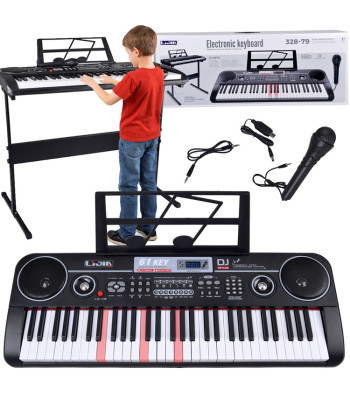 Keyboard su 61 Apšvietimo Klavišais, Mikrofonu ir Stovu