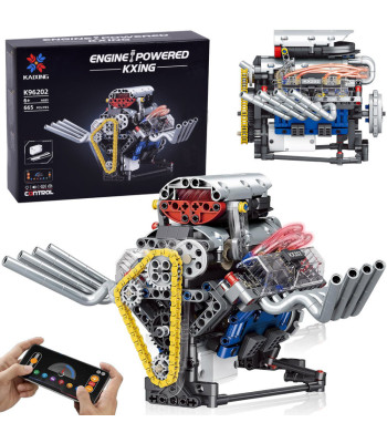 techninės kaladėlės „sukurk variklį“ su akumuliatoriumi, šviesa ir judesiu, 665 detalės