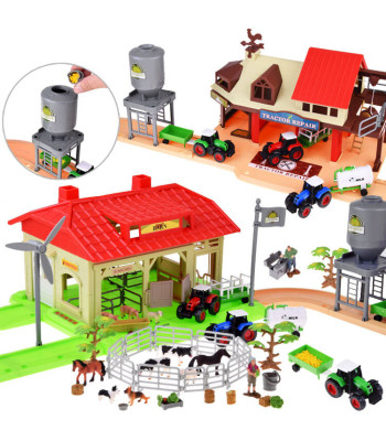 didelis ūkio ir fermos žaidimų rinkinys su traktoriais ir gyvūnais 125 dalių za4823