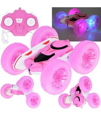 dvipusis nuotoliniu būdu valdomas automobilis stunt car 360 su šviečiančiais ratais rc0675