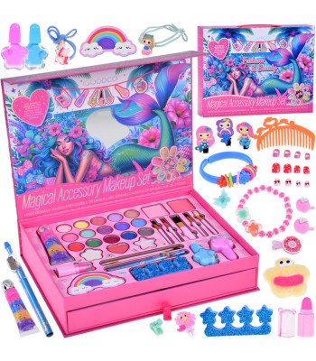 didelis grožio rinkinys undinėlė su šešėliais, nagų lakais, segtukais ir plaukų gumytėmis