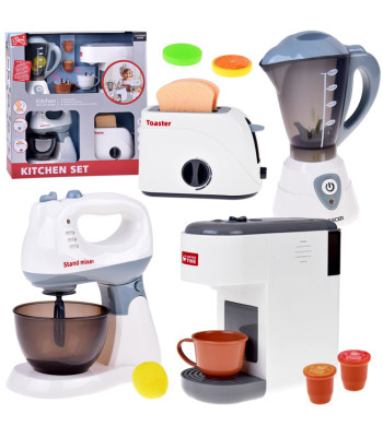 didelis žaislinių virtuvės prietaisų rinkinys su mikseriu, skrudintuvu, blenderiu ir kavos aparatu za5577