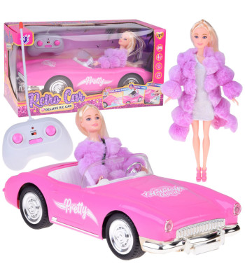 nuotoliniu būdu valdomas retro cadillac automobilis su elegantiška lėle