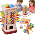 medinis edukacinis vikrumo žaidimas su spalvotais pagaliukais ir kamuoliukais za6158