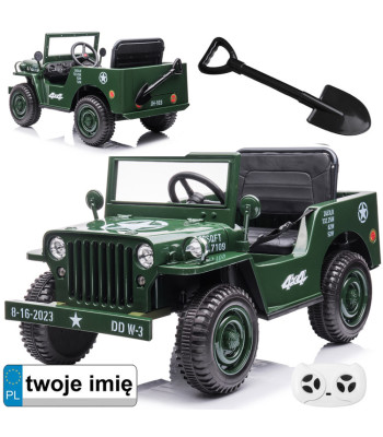 vaikiškas elektrinis karinis visureigis willys su pultu