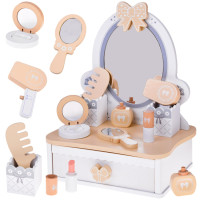 medinė mergaitės kosmetinė su veidrodžiu ir priedais za5614