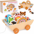 medinis traukiamas vežimėlis su 7 gyvūnais