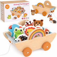 medinis traukiamas vežimėlis su 7 gyvūnais