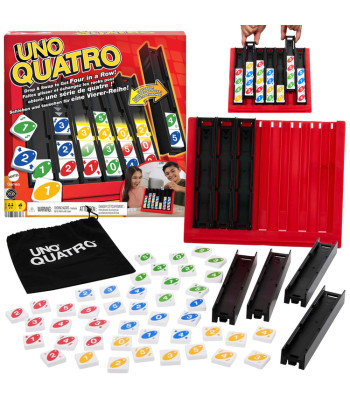 Mattel UNO Quatro – strateginis šeimos stalo žaidimas su spalvotomis plytelėmis GR0914