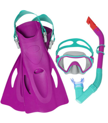 Snorkelingo rinkinys su kauke, vamzdeliu ir plaukmenimis, rožinis, Bestway Hydro Swim Firefish, 7+, 37–41, 25046